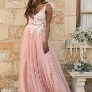 NWT- Lulus Beloved One Mauve Sequin Embroidered Tulle Backless Maxi Dress Pink